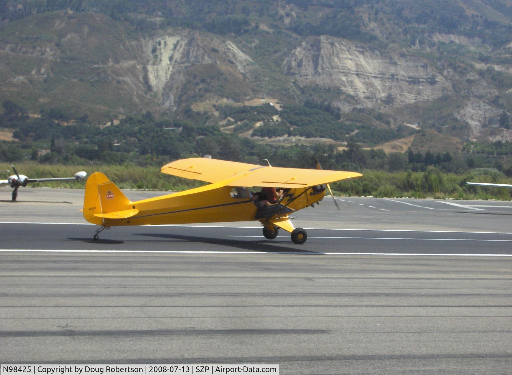 N98425, 1946 Piper J3C-65 Cub Cub C/N 18612, 1946 Piper J3-C65, Continental C90 90 Hp upgrade, landing roll Rwy 22
