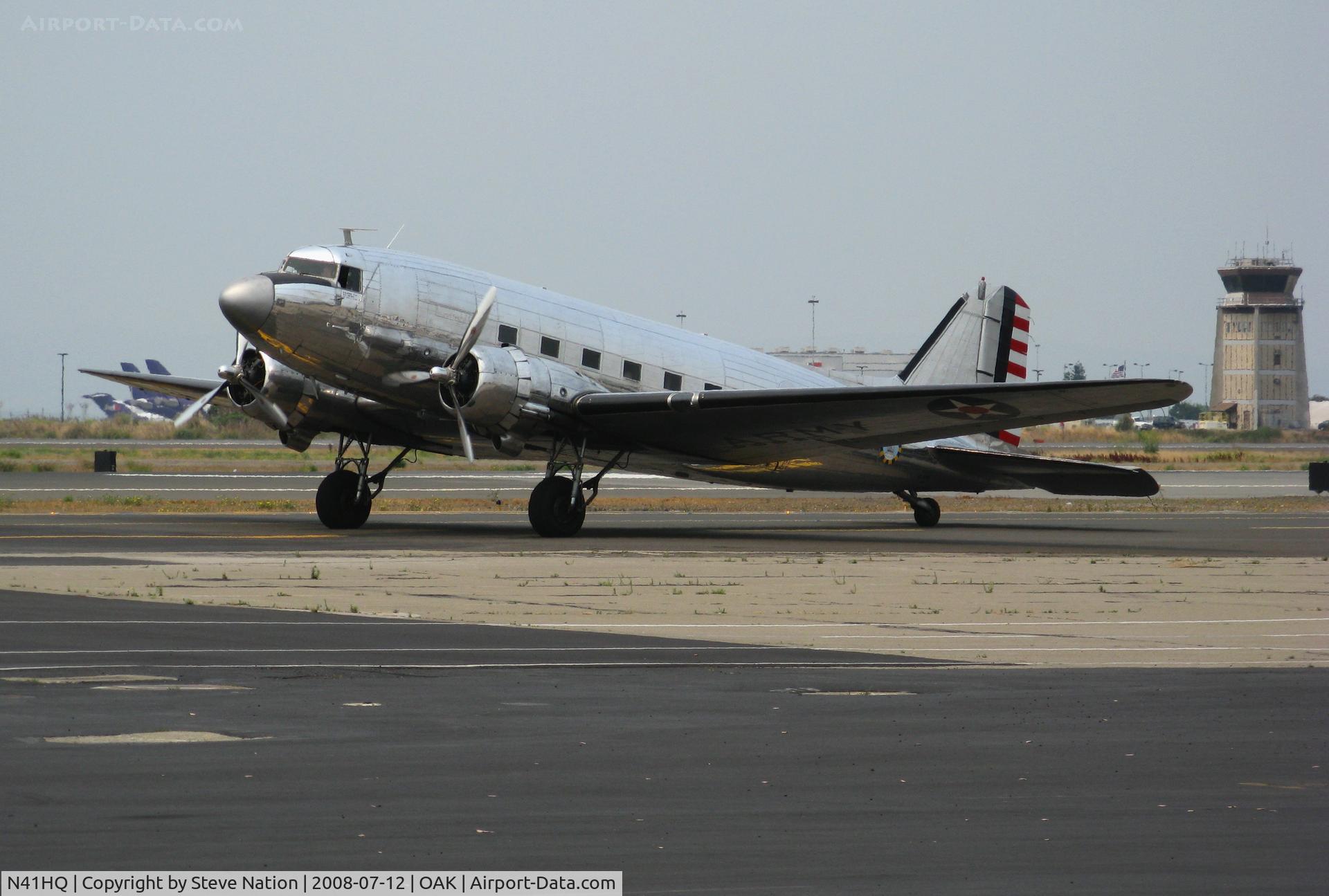 N41HQ, Douglas DC-3A C/N 2053, USAAC HQ Command Douglas DC-3A (as NC41HQ) taxying in smoky conditions @ Oakland, CA