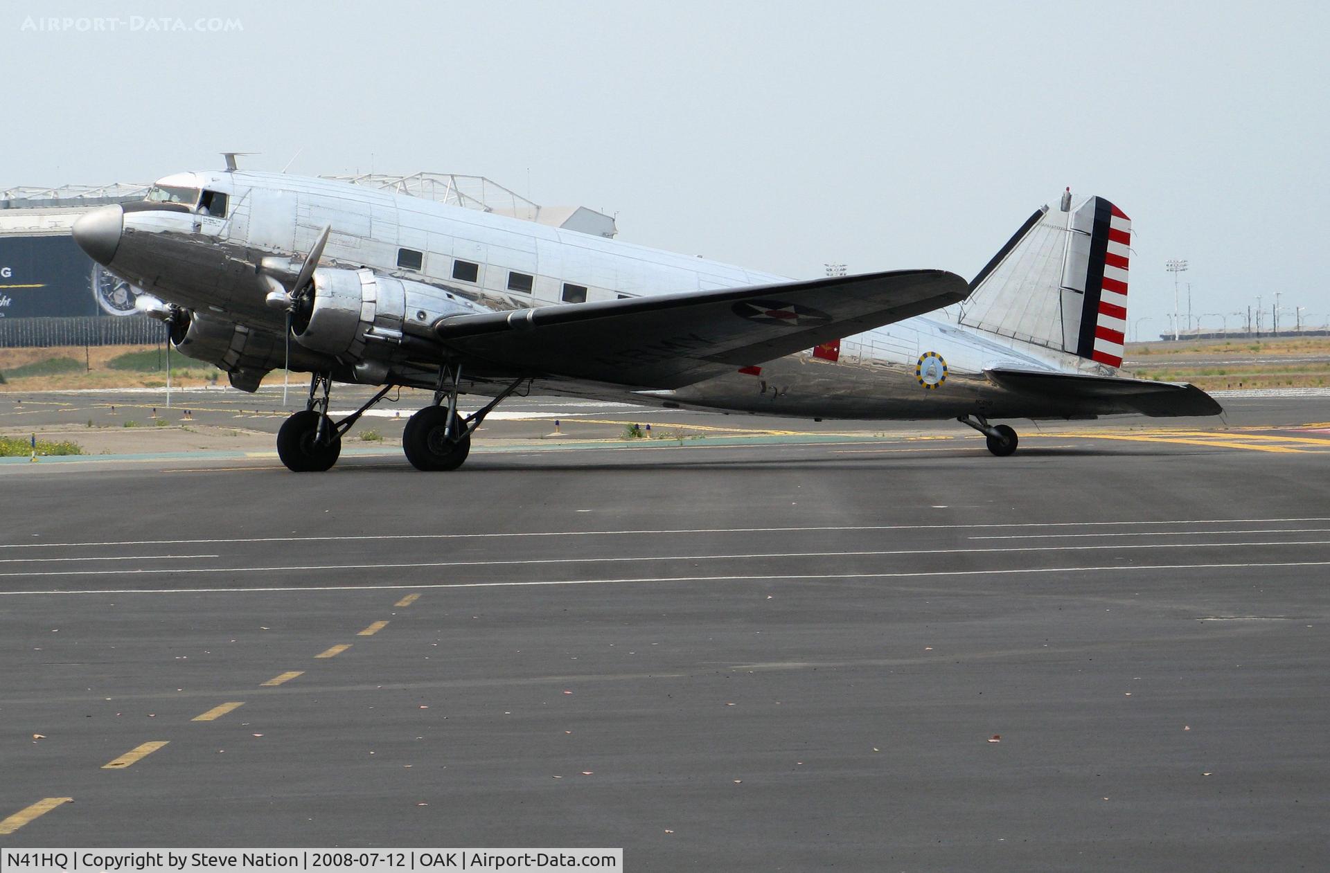 N41HQ, Douglas DC-3A C/N 2053, USAAC HQ Command Douglas DC-3A (as NC41HQ) taxying in smoky conditions @ Oakland, CA