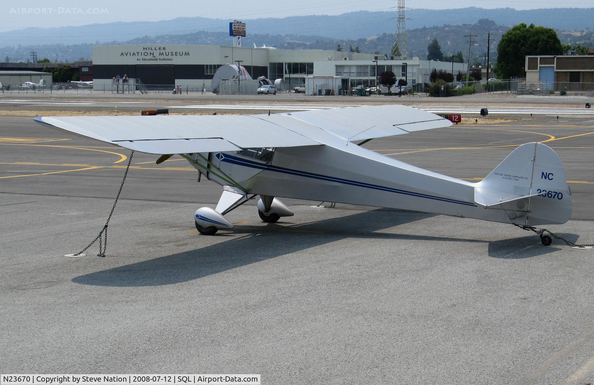 N23670, 1939 Taylorcraft BL-65 (L-2F) C/N 1403, 1939 Taylorcraft BL-65 as NC23670 in smoky conditions @ San Carlos, CA