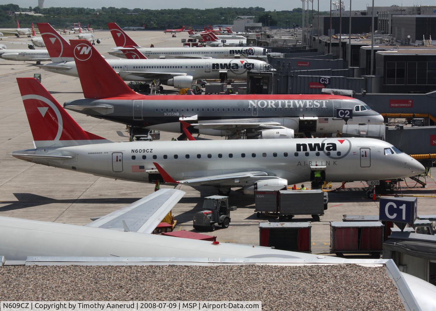 N609CZ, 2007 Embraer 175LR (ERJ-170-200LR) C/N 17000197, Parked at gate C2