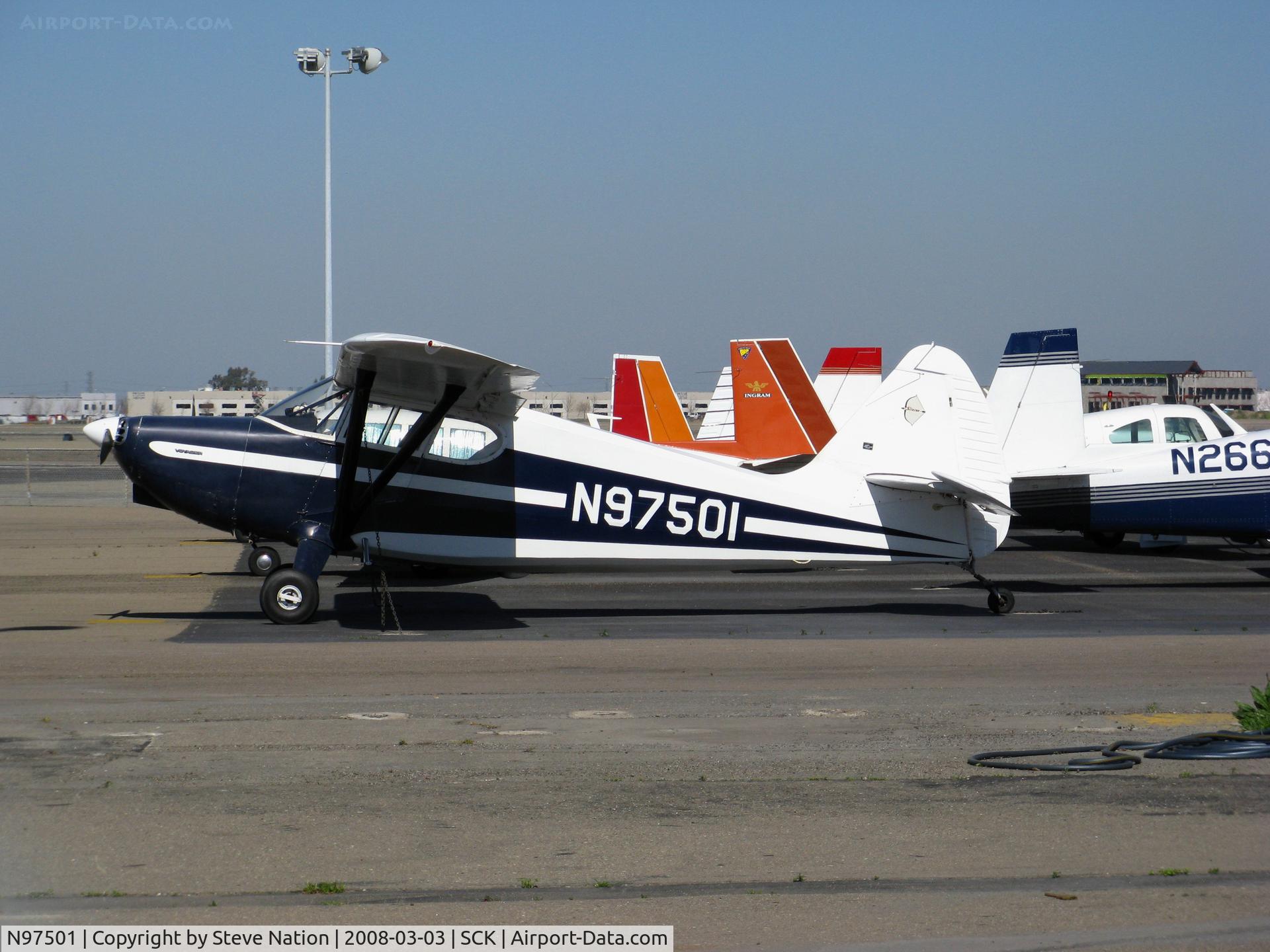 N97501, 1946 Stinson 108 Voyager C/N 108-501, 1946 Stinson 108 amongst Mooneys @ Stockton, CA