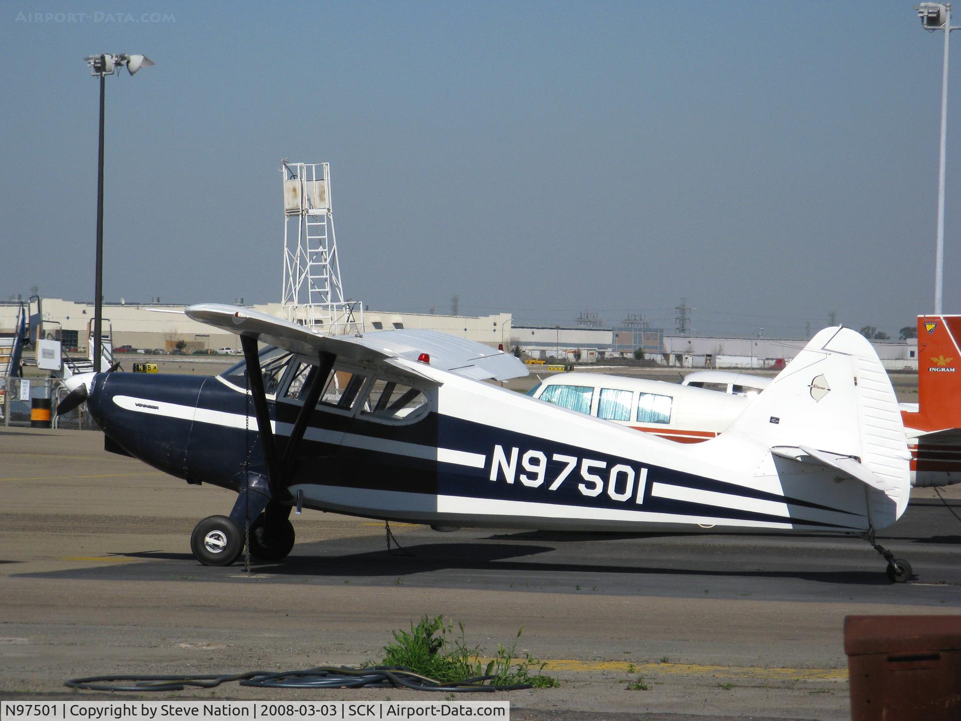 N97501, 1946 Stinson 108 Voyager C/N 108-501, 1946 Stinson 108 amongst Mooneys @ Stockton, CA
