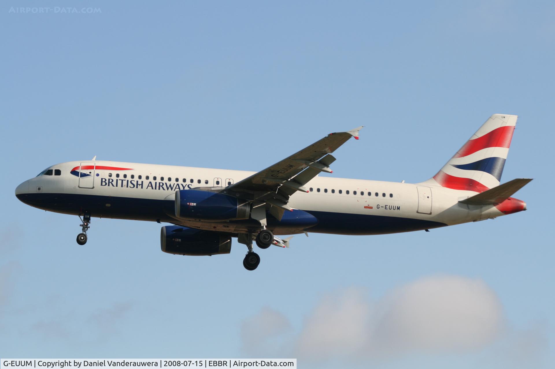 G-EUUM, 2002 Airbus A320-232 C/N 1907, arrival of flight BA388 to rwy 25L