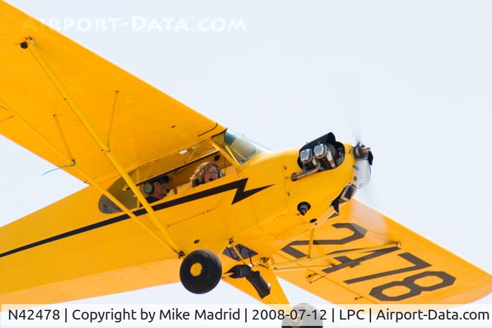 N42478, 1945 Piper J3C-65 Cub C/N 14747, Over Lompoc Piper Cub Fly-in 2008