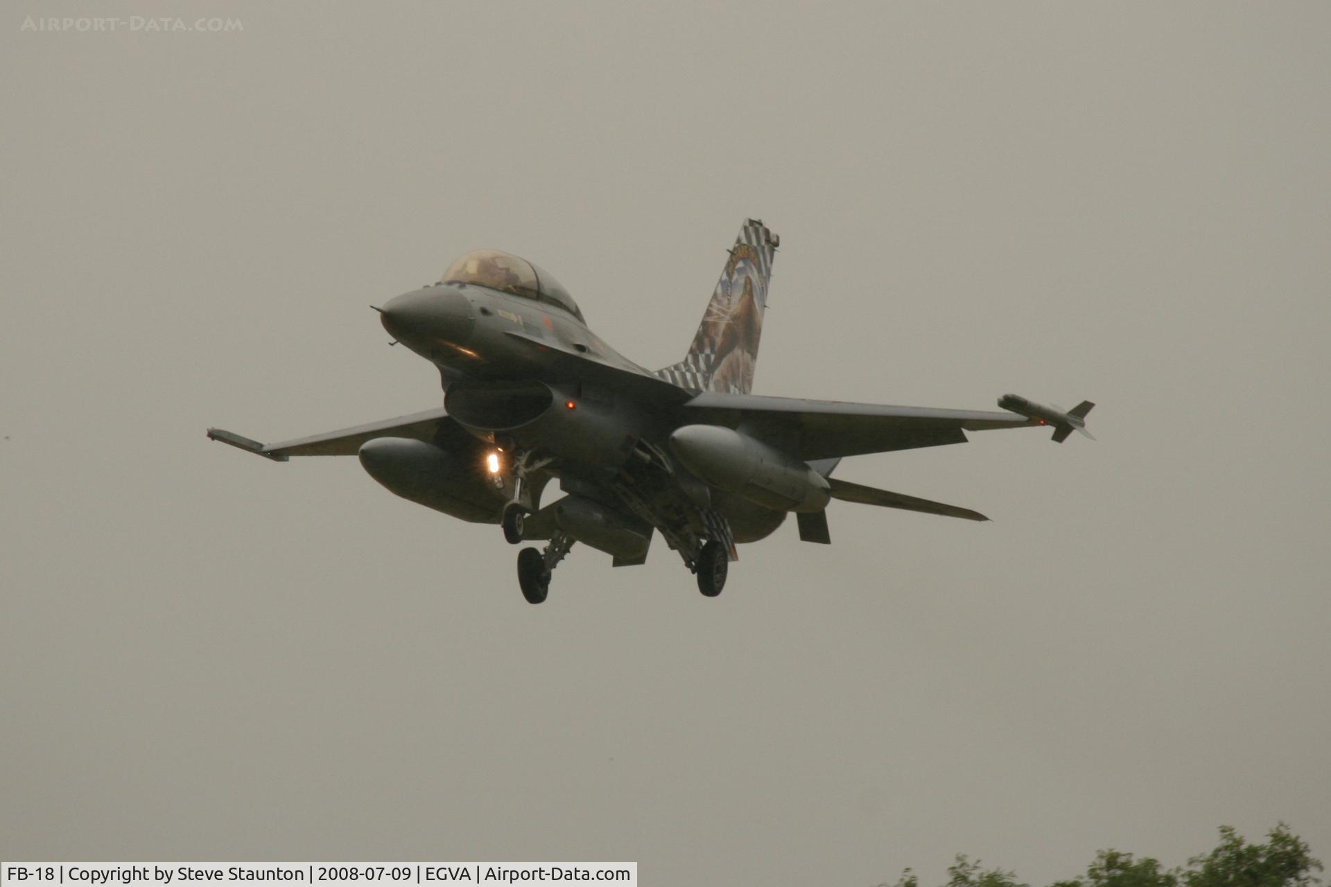 FB-18, General Dynamics F-16BM Fighting Falcon C/N 6J-18, Taken at the Royal International Air Tattoo 2008 during arrivals and departures (show days cancelled due to bad weather)