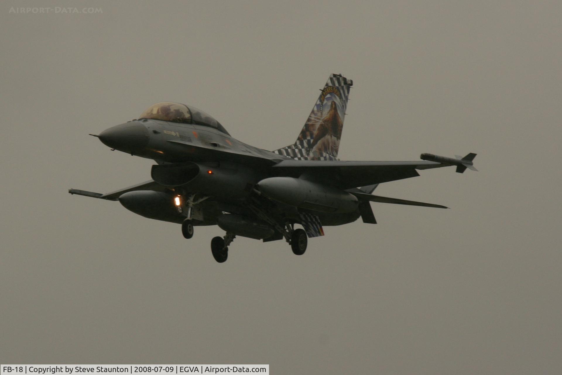 FB-18, General Dynamics F-16BM Fighting Falcon C/N 6J-18, Taken at the Royal International Air Tattoo 2008 during arrivals and departures (show days cancelled due to bad weather)