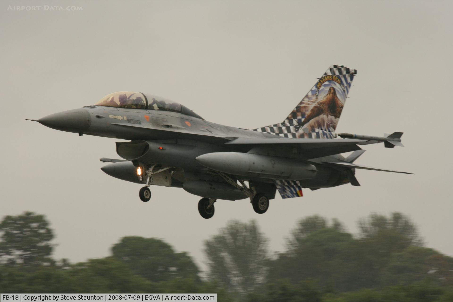 FB-18, General Dynamics F-16BM Fighting Falcon C/N 6J-18, Taken at the Royal International Air Tattoo 2008 during arrivals and departures (show days cancelled due to bad weather)