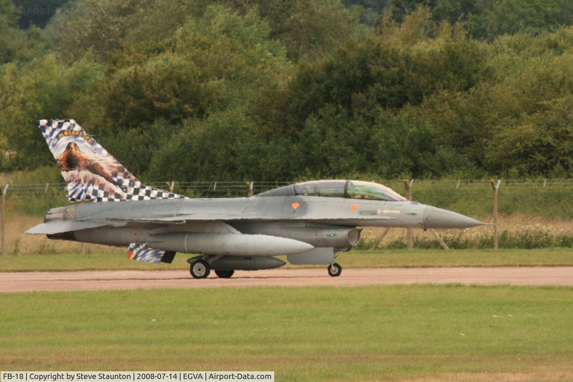 FB-18, General Dynamics F-16BM Fighting Falcon C/N 6J-18, Taken at the Royal International Air Tattoo 2008 during arrivals and departures (show days cancelled due to bad weather)