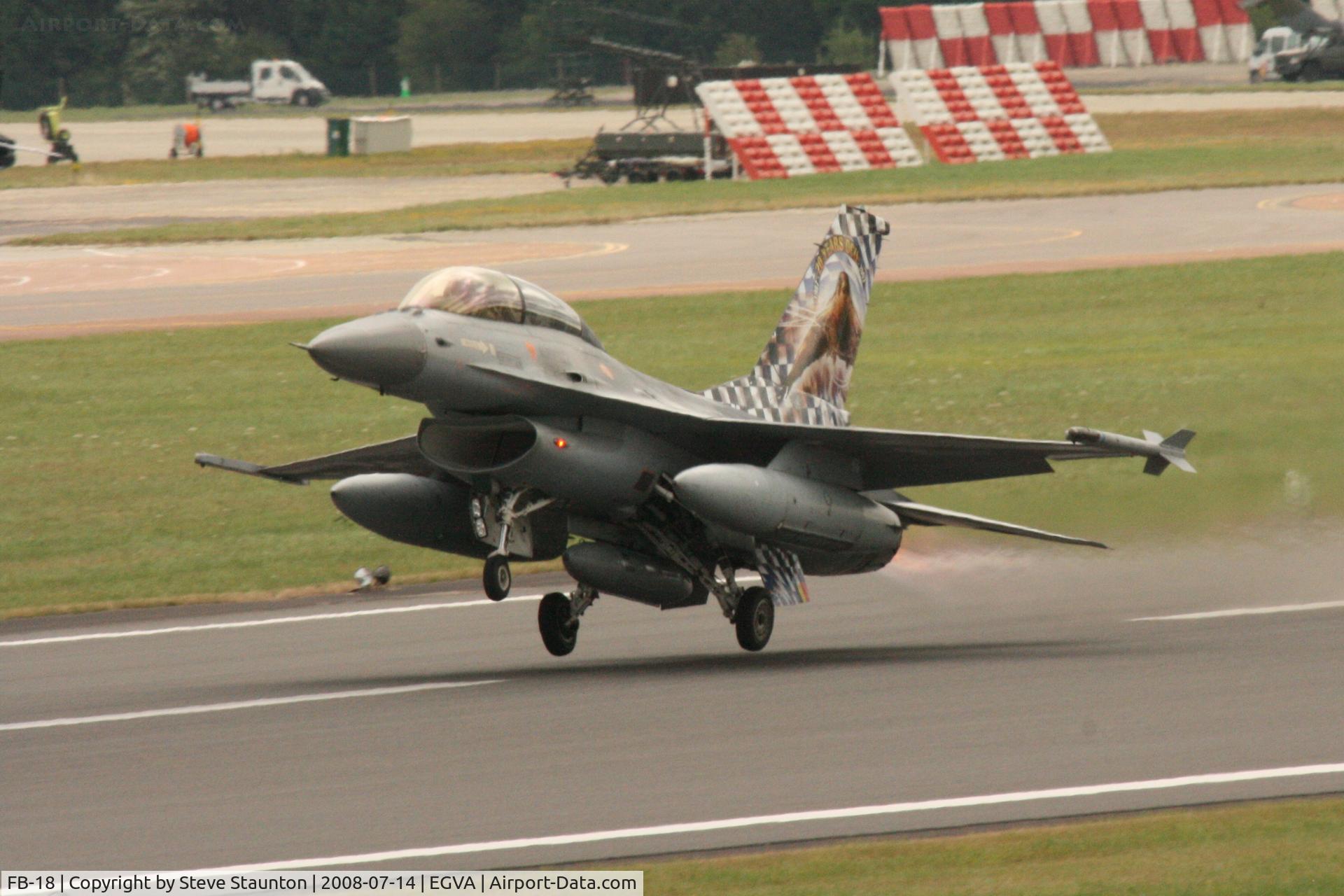 FB-18, General Dynamics F-16BM Fighting Falcon C/N 6J-18, Taken at the Royal International Air Tattoo 2008 during arrivals and departures (show days cancelled due to bad weather)
