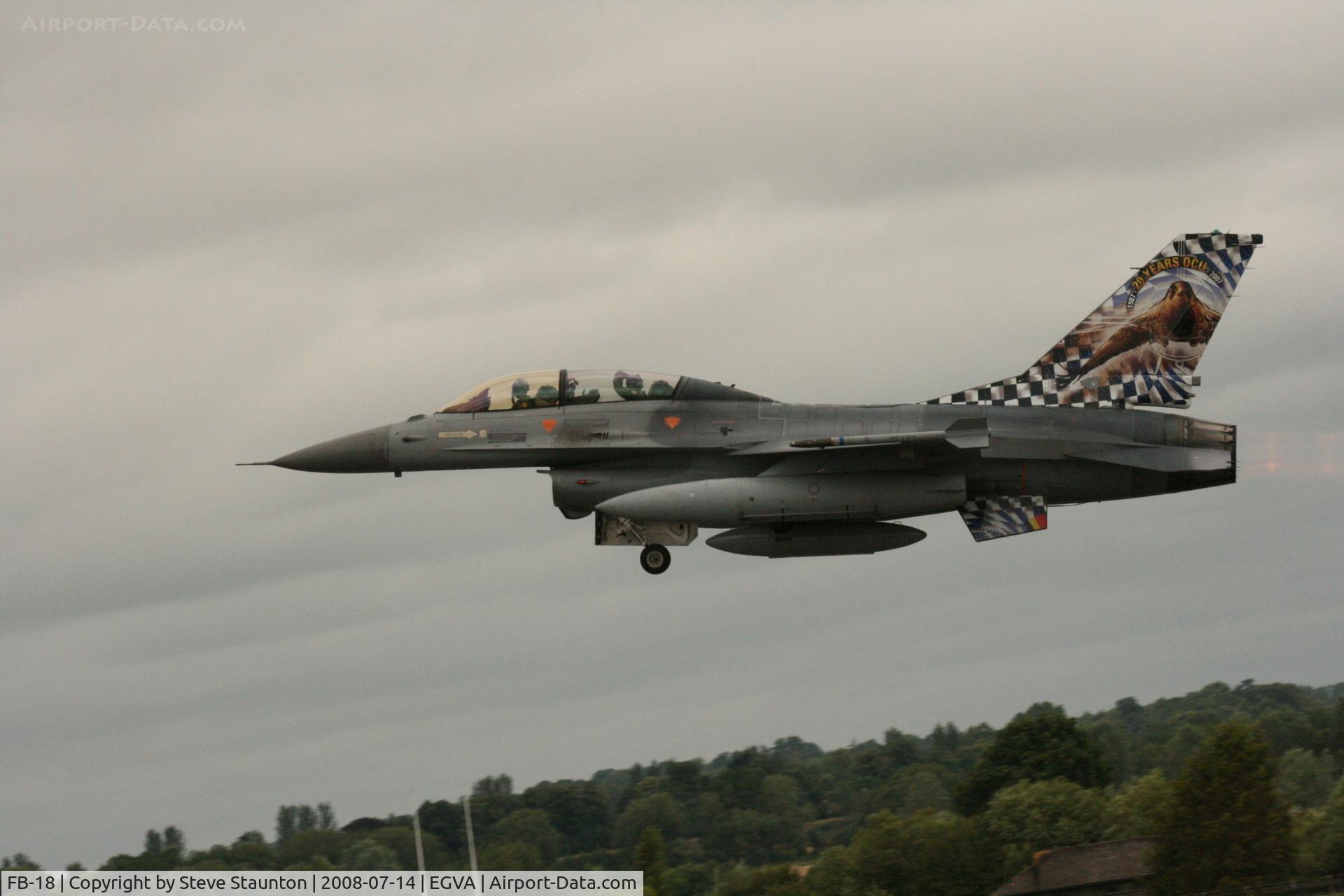 FB-18, General Dynamics F-16BM Fighting Falcon C/N 6J-18, Taken at the Royal International Air Tattoo 2008 during arrivals and departures (show days cancelled due to bad weather)