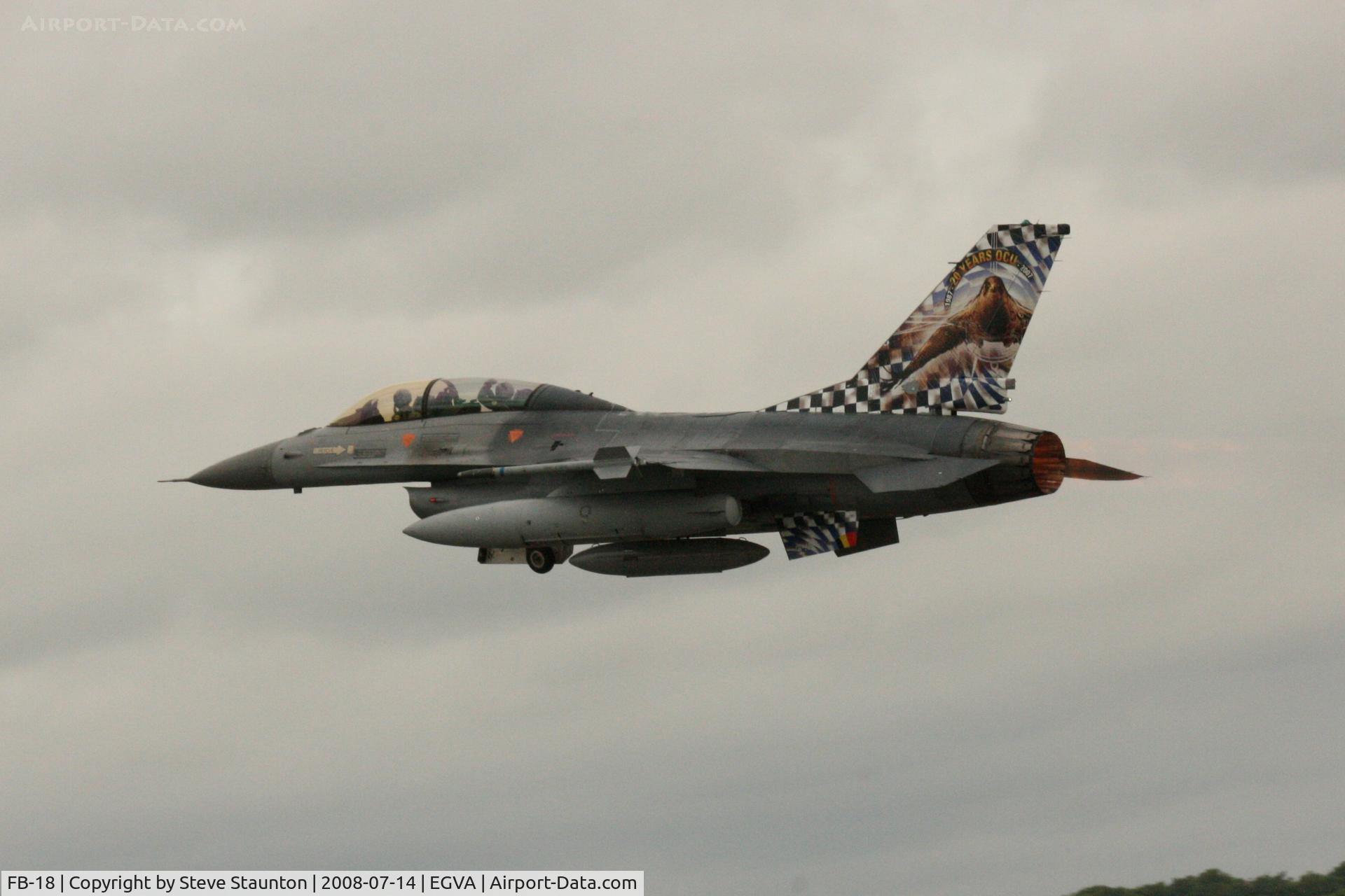 FB-18, General Dynamics F-16BM Fighting Falcon C/N 6J-18, Taken at the Royal International Air Tattoo 2008 during arrivals and departures (show days cancelled due to bad weather)