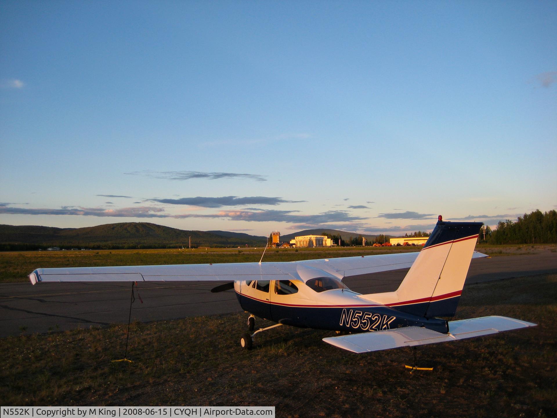 N552K, 1973 Cessna 177RG Cardinal C/N 177RG0367, Tied down in campground at Watson Lake, Yukon