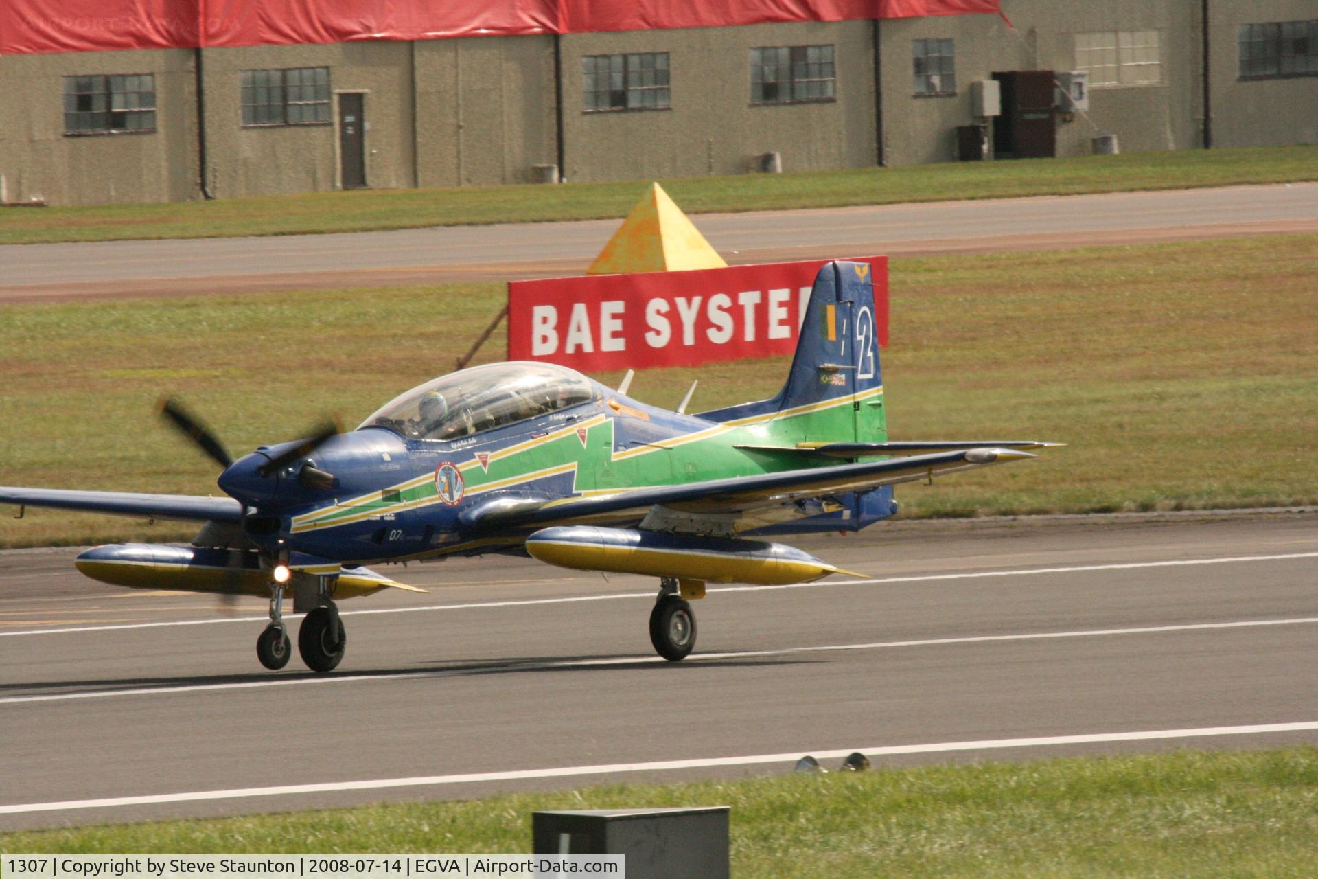 1307, Embraer T-27 Tucano (EMB-312) C/N 312011, Taken at the Royal International Air Tattoo 2008 during arrivals and departures (show days cancelled due to bad weather)