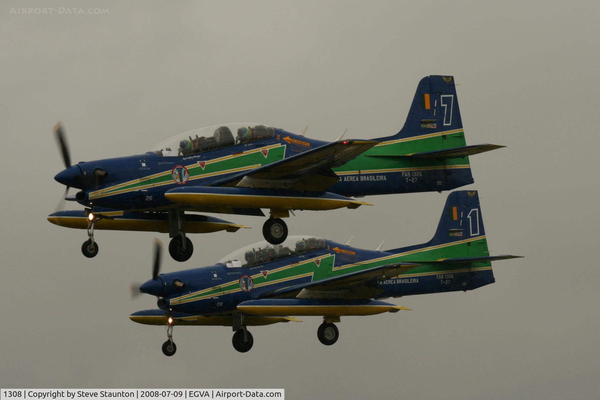 1308, Embraer T-27 Tucano (EMB-312) C/N 312012, Taken at the Royal International Air Tattoo 2008 during arrivals and departures (show days cancelled due to bad weather)