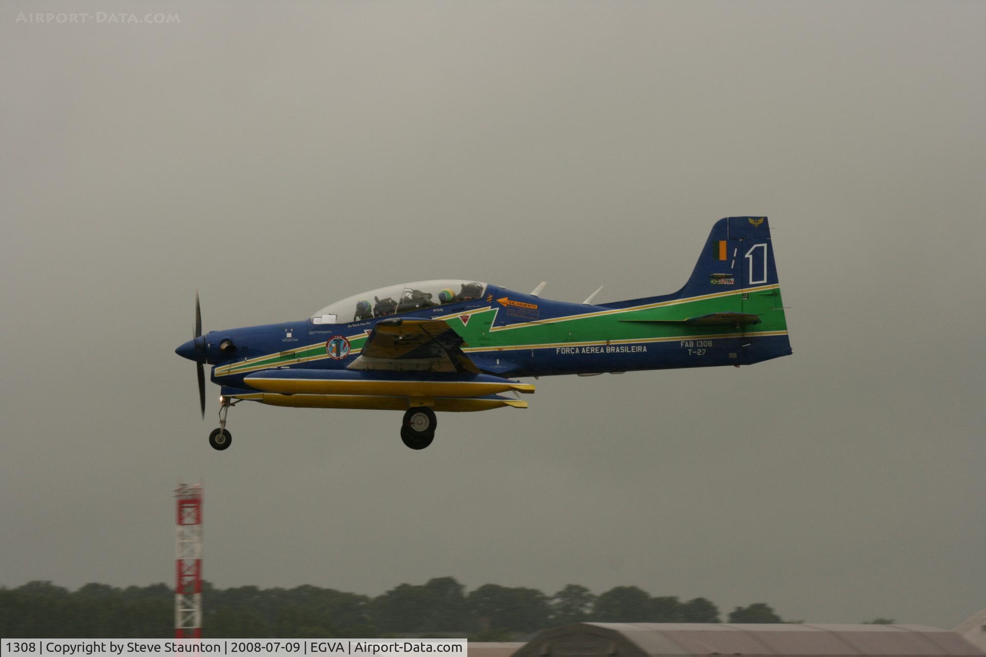 1308, Embraer T-27 Tucano (EMB-312) C/N 312012, Taken at the Royal International Air Tattoo 2008 during arrivals and departures (show days cancelled due to bad weather)