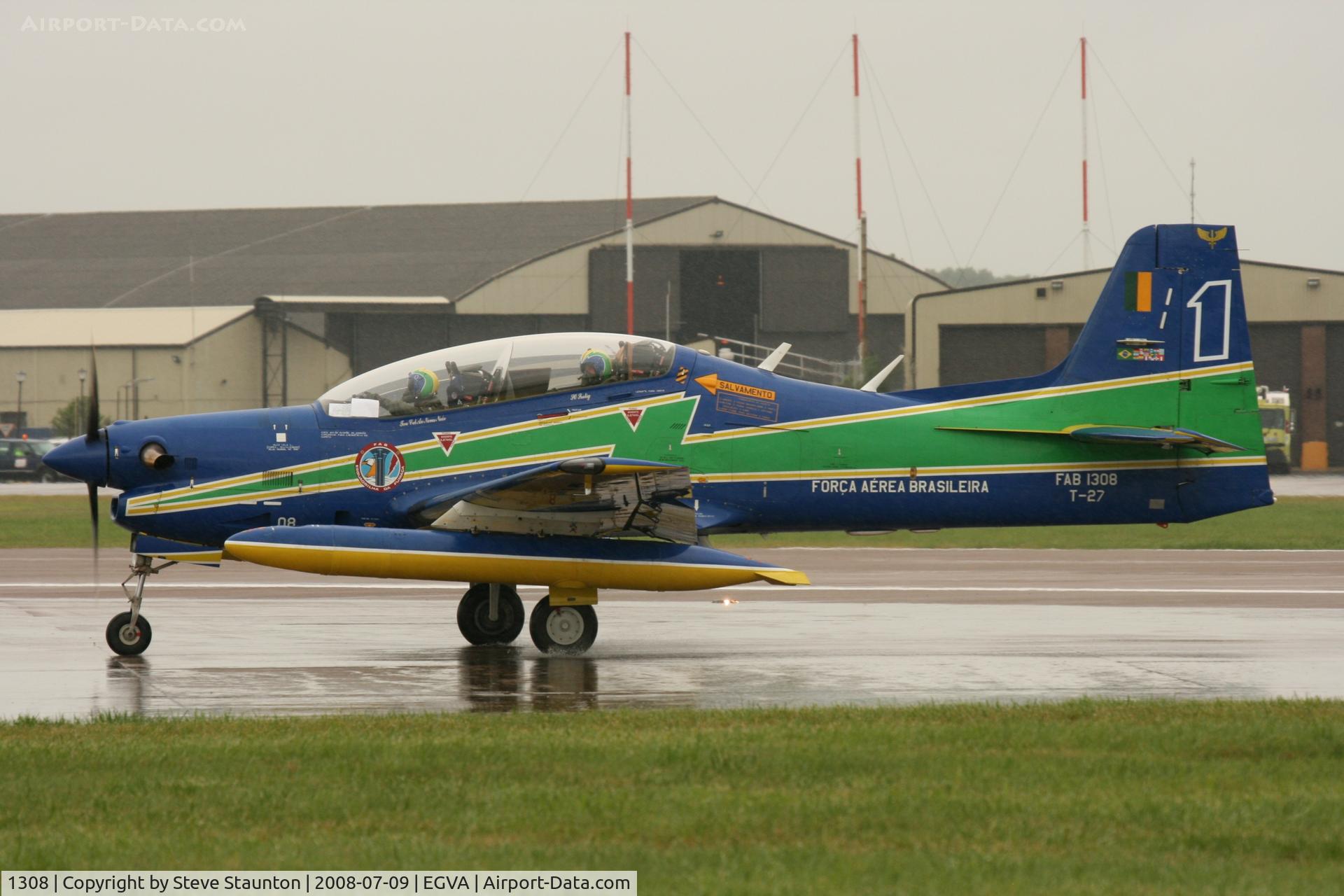 1308, Embraer T-27 Tucano (EMB-312) C/N 312012, Taken at the Royal International Air Tattoo 2008 during arrivals and departures (show days cancelled due to bad weather)