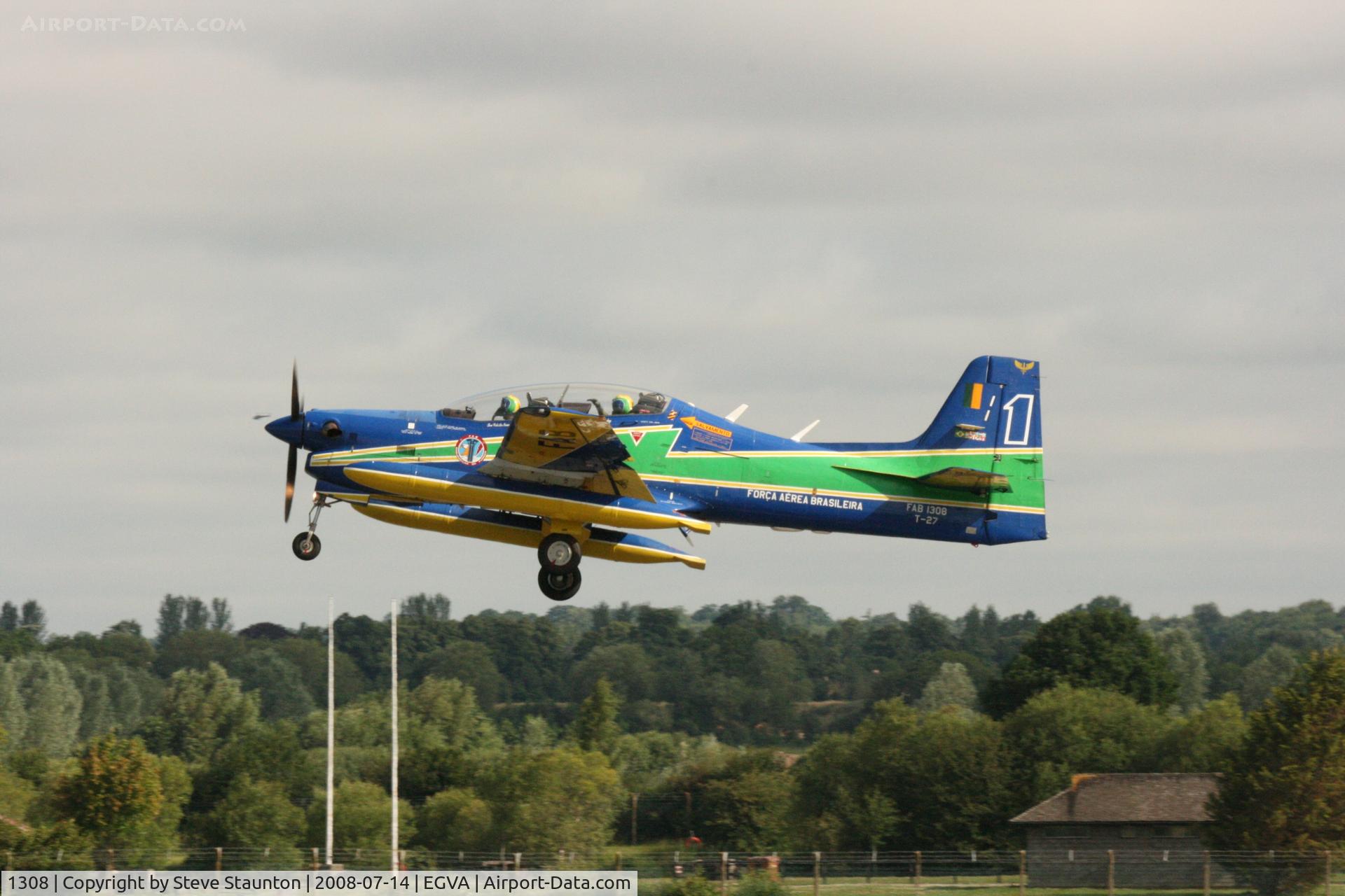 1308, Embraer T-27 Tucano (EMB-312) C/N 312012, Taken at the Royal International Air Tattoo 2008 during arrivals and departures (show days cancelled due to bad weather)