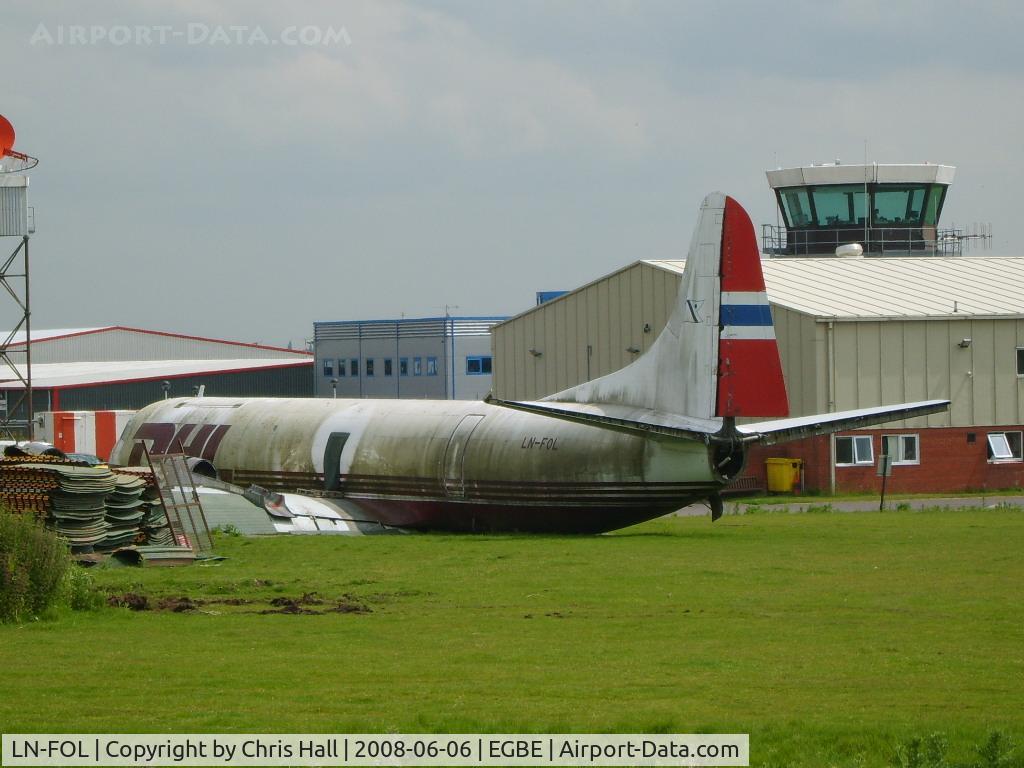 LN-FOL, 1960 Lockheed L-188A(F) Electra C/N 1116, Lockheed L-188A(F) Electra ex-DHL (Fred Olsen) slowly rotting away at Coventry