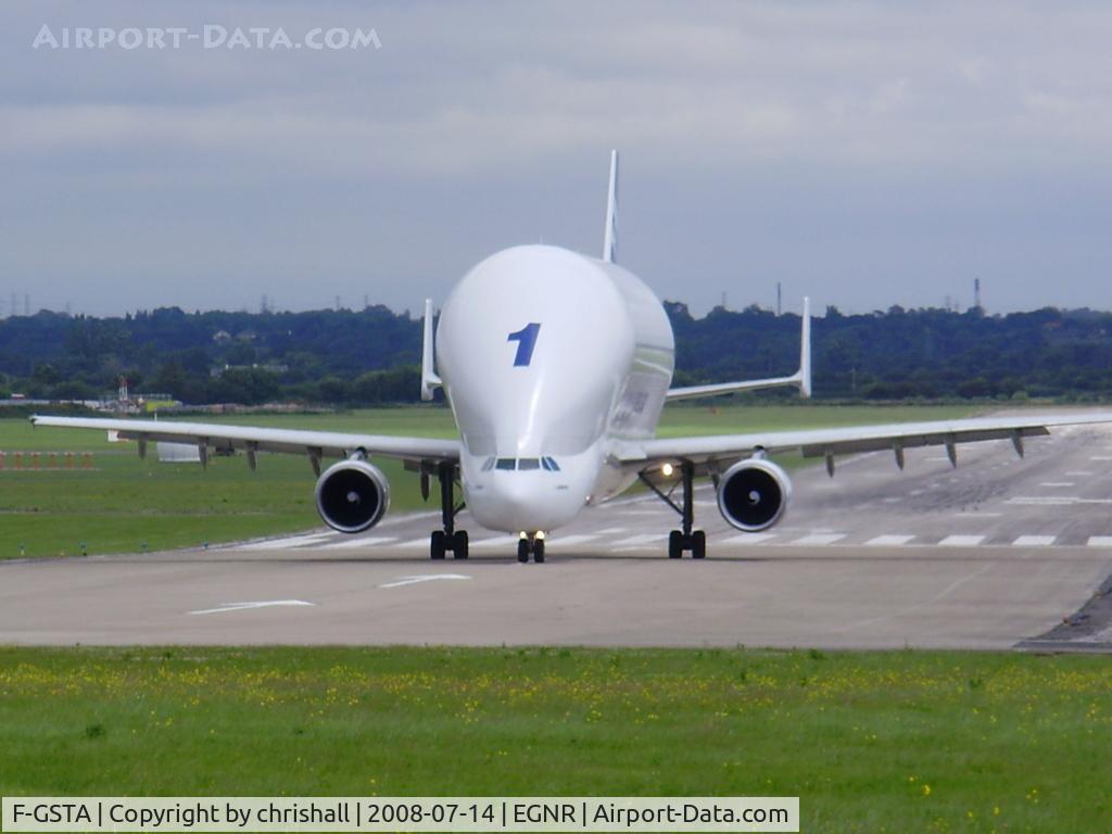 F-GSTA, 1994 Airbus A300B4-608ST Super Transporter C/N 655, taxing up the runway for a 05 departure