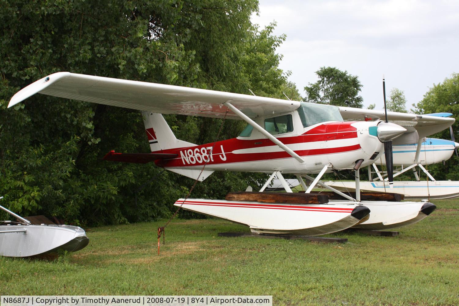 N8687J, 1967 Cessna 150G C/N 15066587, 1967 Cessna 150G,Tied down at Surfside Seaplane Base. Cowl looks like there something more than an O-200 here