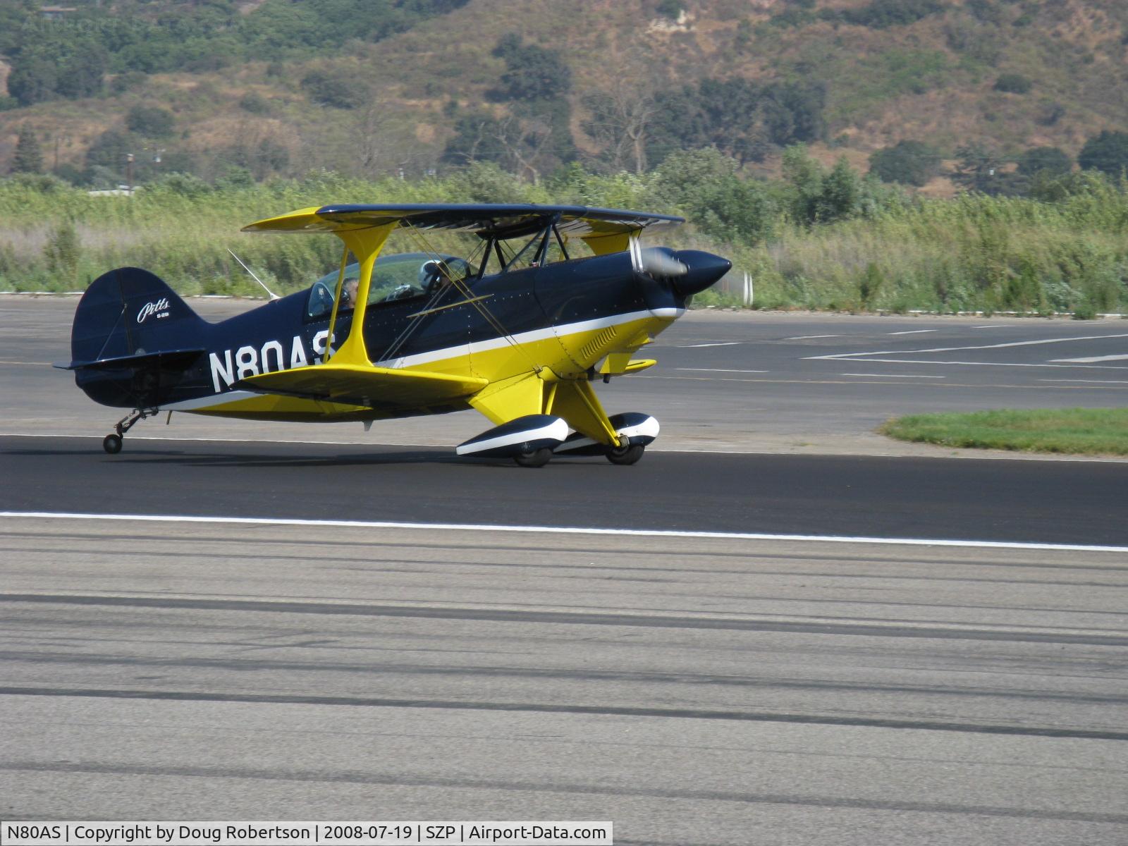 N80AS, 1992 Pitts S-2B Special C/N 5244, 1992 Pitts Aerobatics PITTS S-2B, Lycoming AEIO-540, landing roll Rwy 22