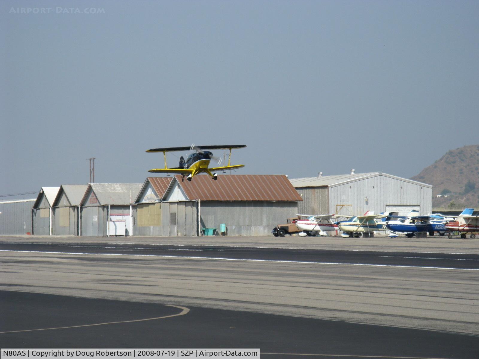N80AS, 1992 Pitts S-2B Special C/N 5244, 1992 Pitts Aerobatics PITTS S-2B, Lycoming AEIO-540, takeoff climb Rwy 22