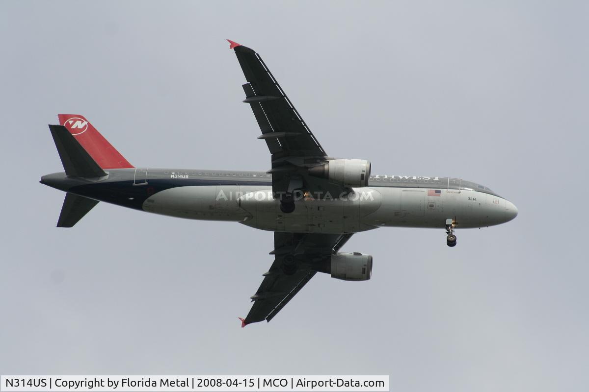 N314US, 1991 Airbus A320-211 C/N 160, Northwest A320 arriving from MSP