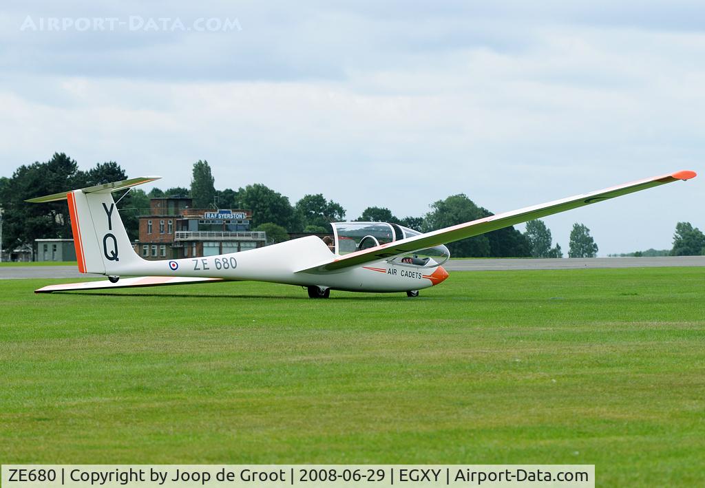 ZE680, Grob G-103A Viking TX1 C/N 34027-K-259, This Viking was seen operating from Syerston with the old control tower in the background.