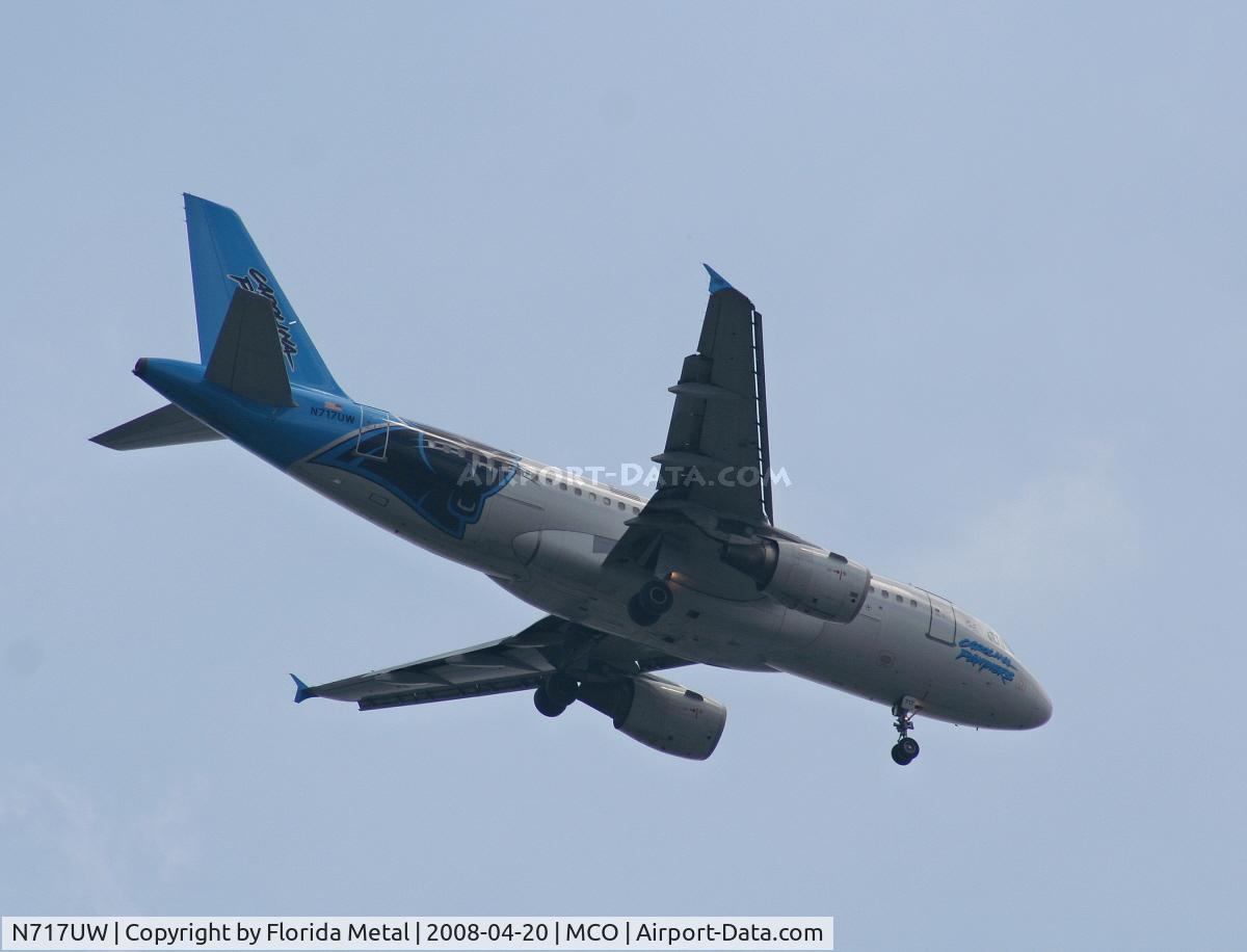 N717UW, 1999 Airbus A319-112 C/N 1069, US Airways A319 painted in Carolina Panthers colors arriving from DCA