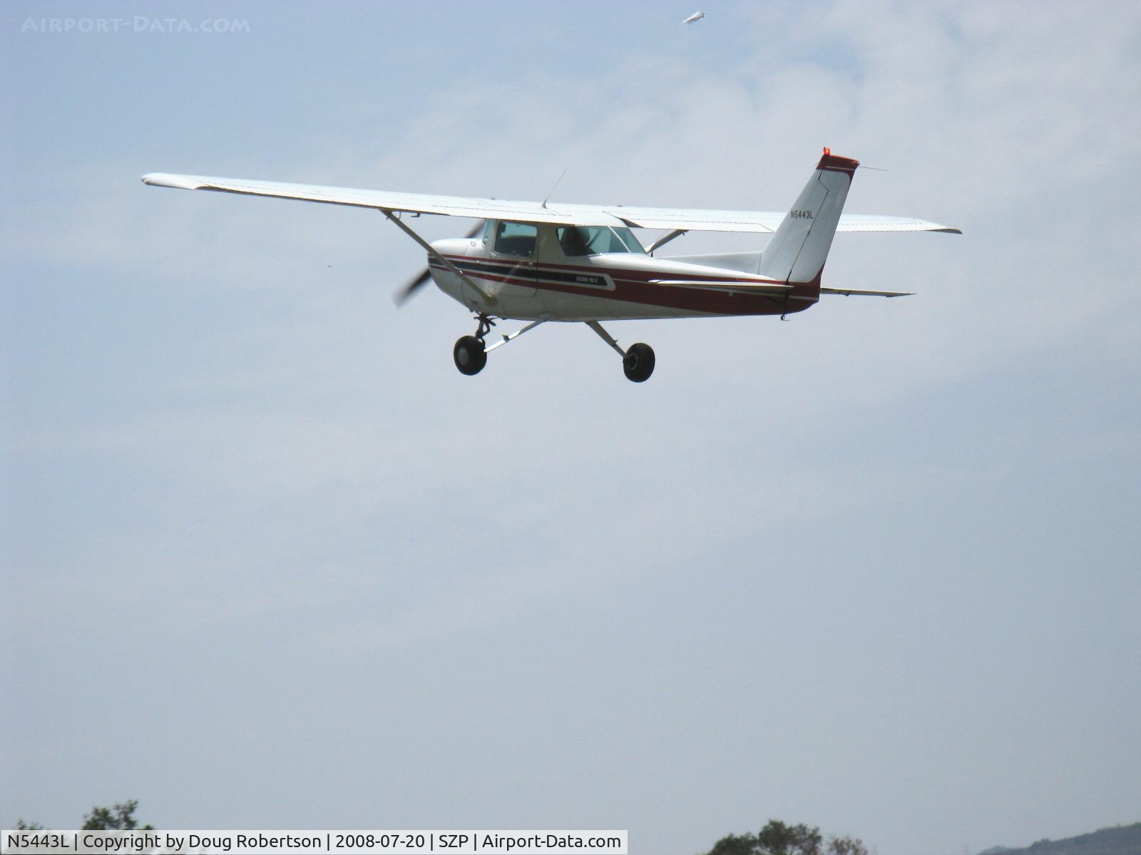 N5443L, 1980 Cessna 152 C/N 15284315, 1980 Cessna 152, Lycoming O-235-L2C 110 Hp (high-compression engine for 100LL fuel), takeoff climb Rwy 22