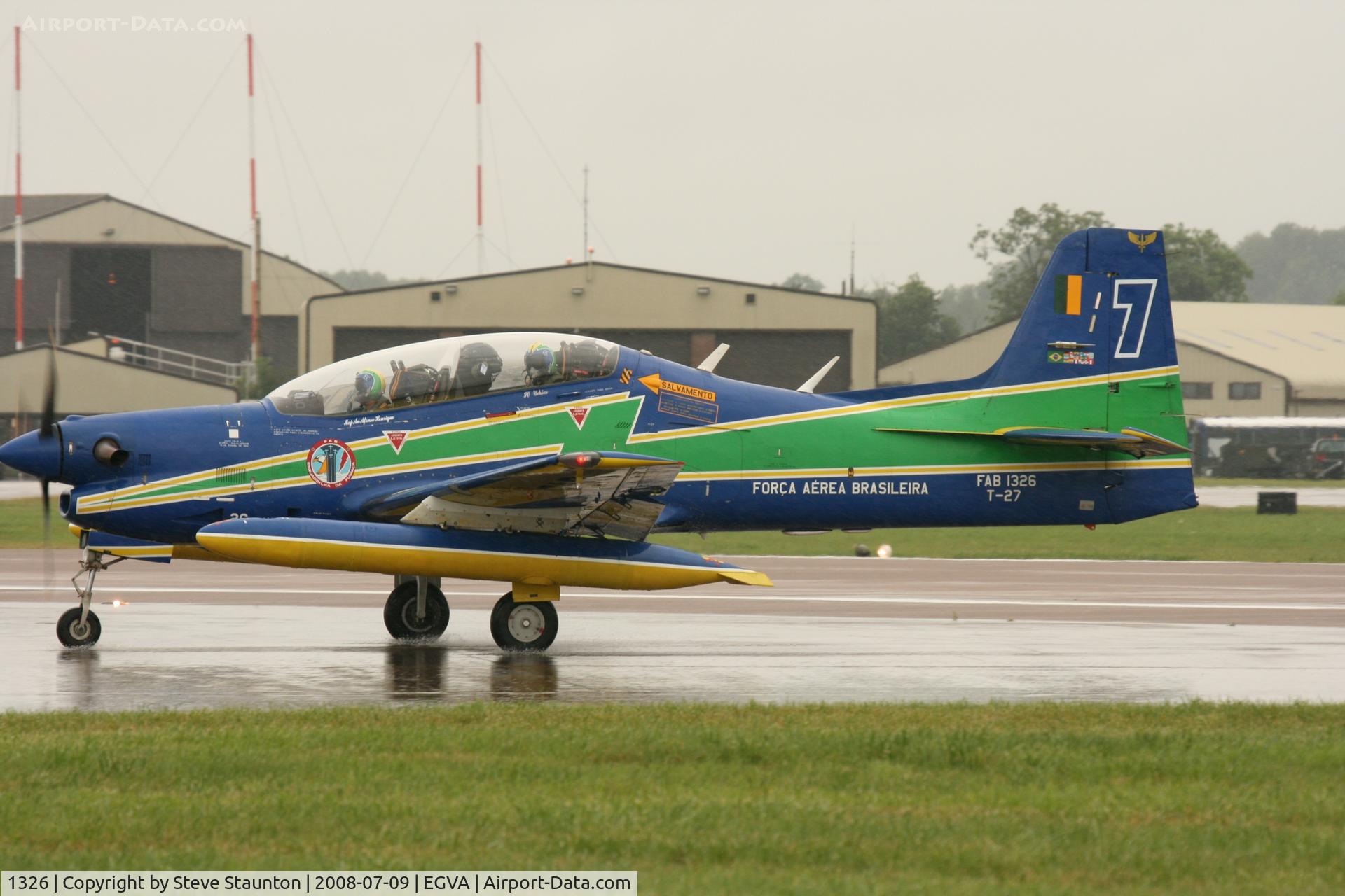 1326, Embraer T-27 Tucano (EMB-312) C/N 312030, Taken at the Royal International Air Tattoo 2008 during arrivals and departures (show days cancelled due to bad weather)
