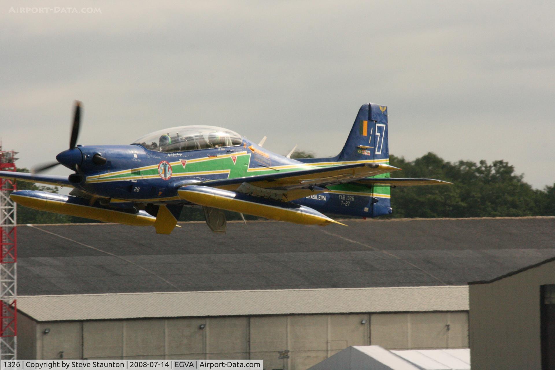 1326, Embraer T-27 Tucano (EMB-312) C/N 312030, Taken at the Royal International Air Tattoo 2008 during arrivals and departures (show days cancelled due to bad weather)