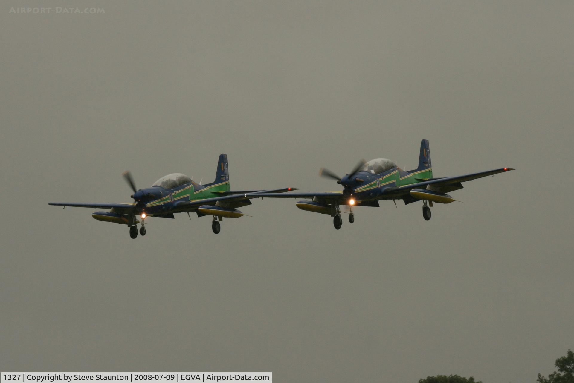 1327, Embraer T-27 Tucano (EMB-312) C/N 312031, Taken at the Royal International Air Tattoo 2008 during arrivals and departures (show days cancelled due to bad weather)