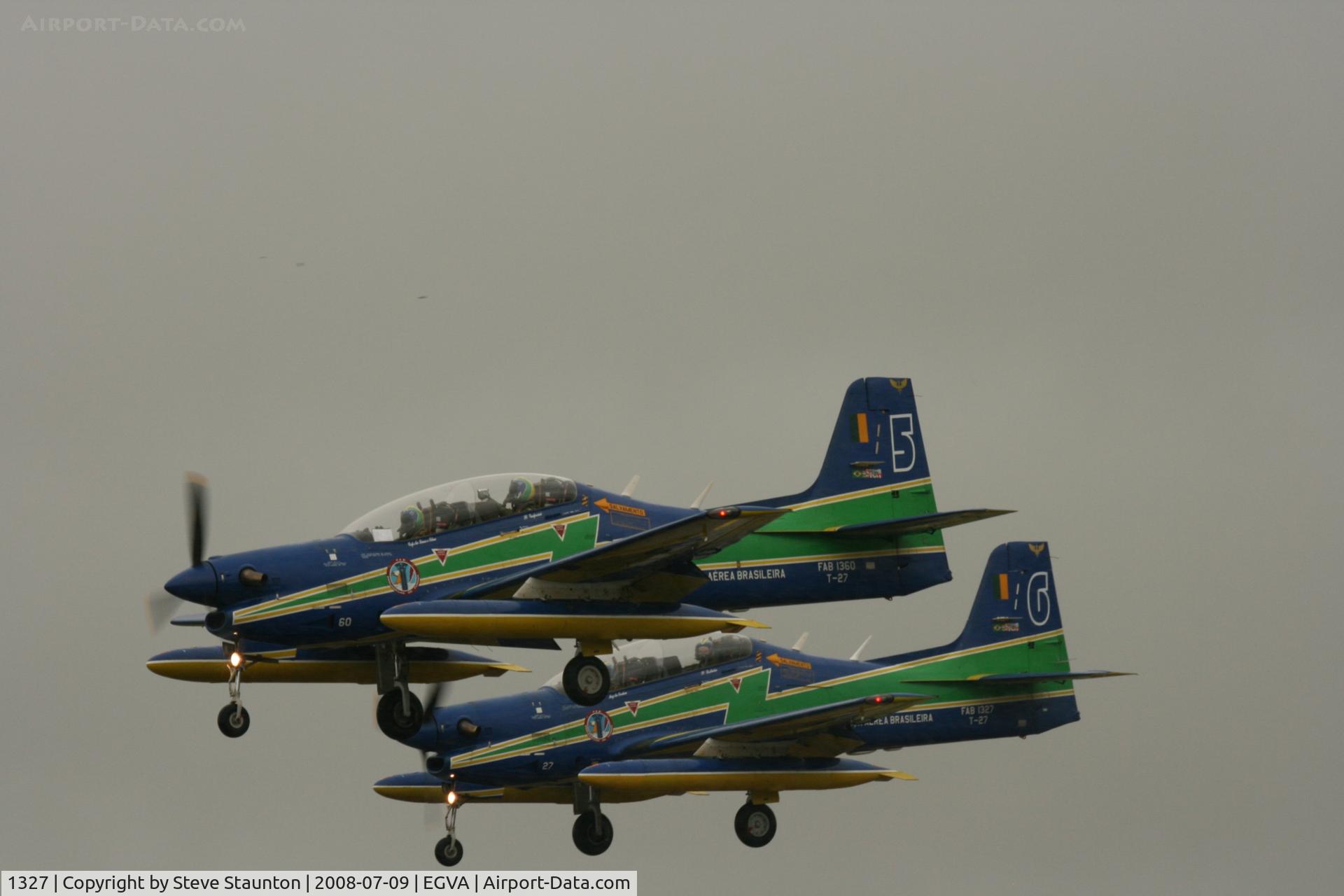1327, Embraer T-27 Tucano (EMB-312) C/N 312031, Taken at the Royal International Air Tattoo 2008 during arrivals and departures (show days cancelled due to bad weather)