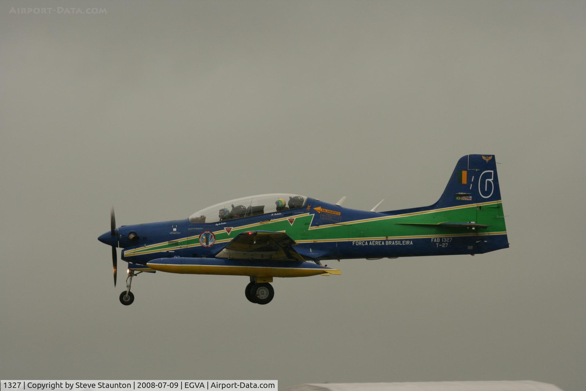 1327, Embraer T-27 Tucano (EMB-312) C/N 312031, Taken at the Royal International Air Tattoo 2008 during arrivals and departures (show days cancelled due to bad weather)