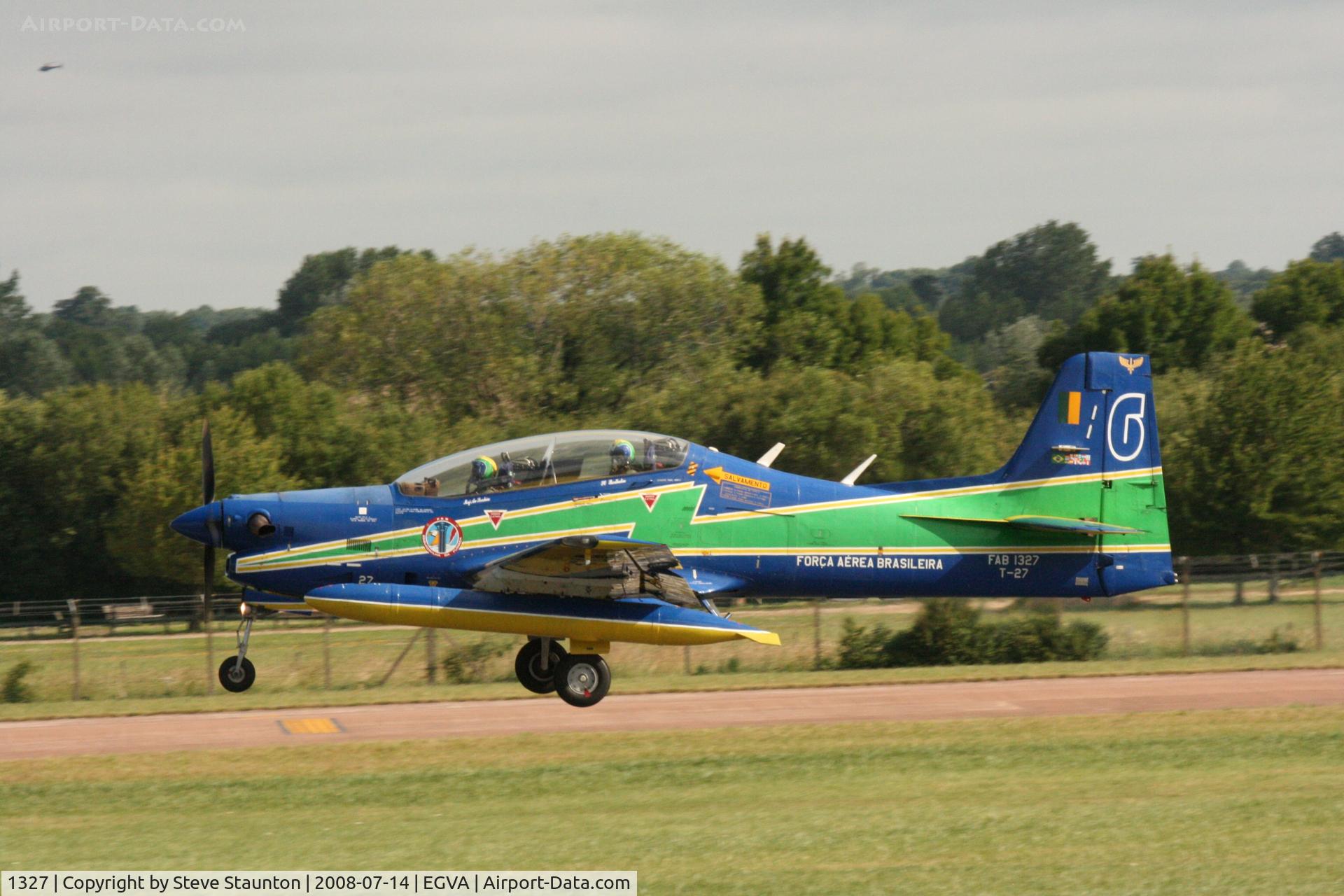 1327, Embraer T-27 Tucano (EMB-312) C/N 312031, Taken at the Royal International Air Tattoo 2008 during arrivals and departures (show days cancelled due to bad weather)