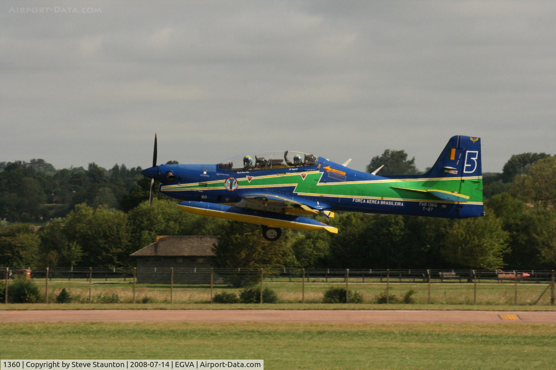1360, Embraer T-27 Tucano (EMB-312) C/N 312074, Taken at the Royal International Air Tattoo 2008 during arrivals and departures (show days cancelled due to bad weather)