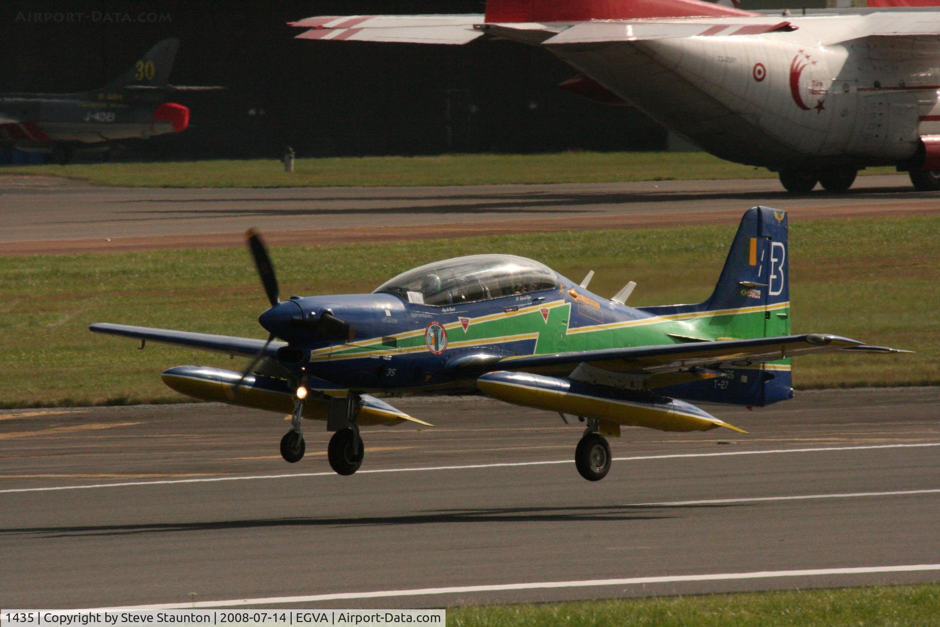 1435, Embraer T-27 Tucano (EMB-312) C/N 312395, Taken at the Royal International Air Tattoo 2008 during arrivals and departures (show days cancelled due to bad weather)