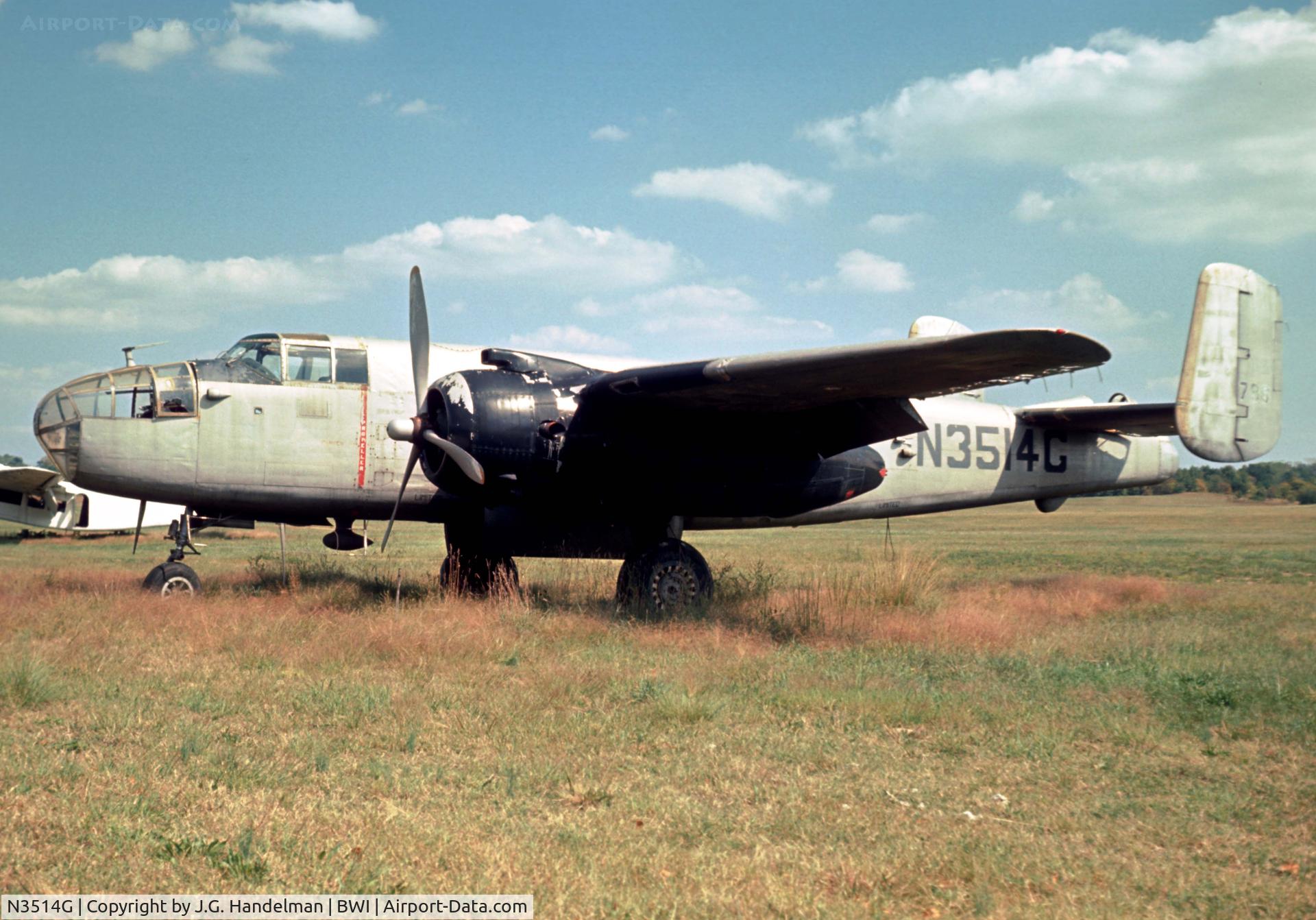 N3514G, 1944 North American B-25J-30/32-NC Mitchell Mitchell C/N 108-47540, In the weeds at Friendship Airport, now BWI