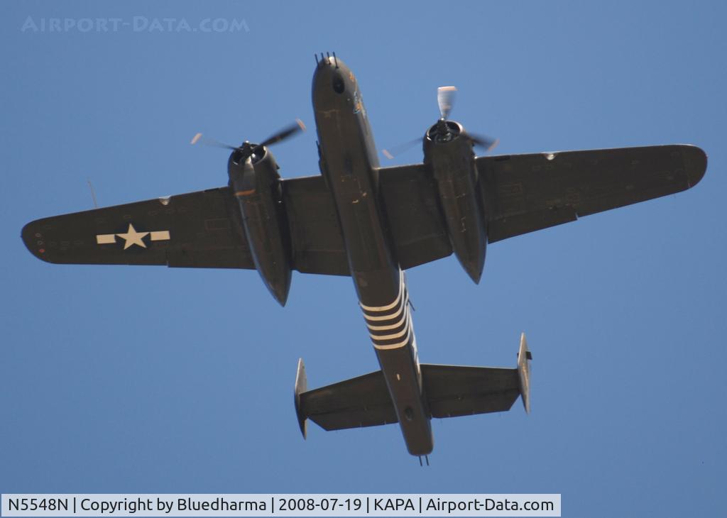 N5548N, 1943 North American B-25H Mitchell C/N 98-21107, Barbie III flys overhead on approach to 17L.