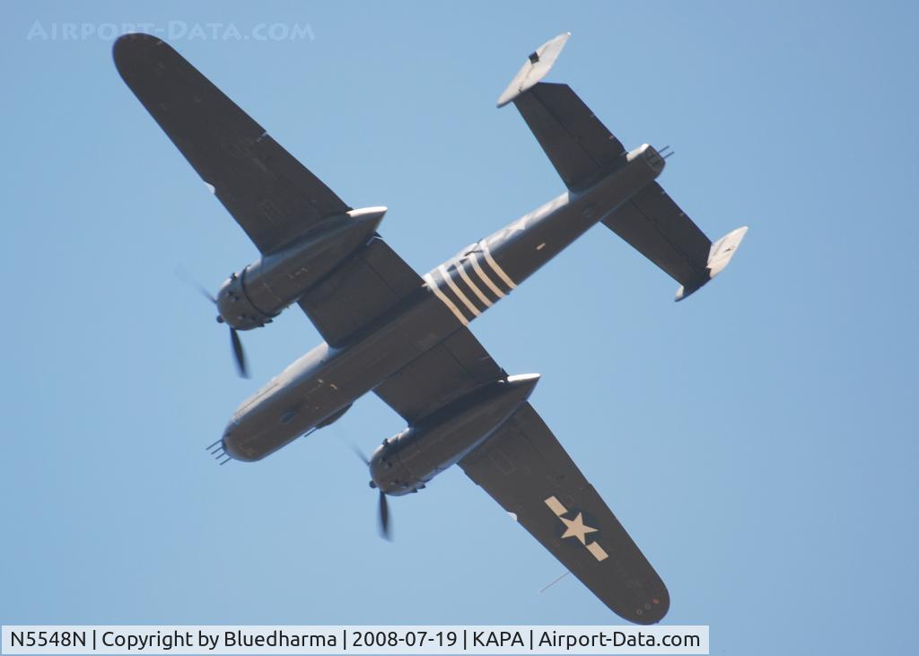N5548N, 1943 North American B-25H Mitchell C/N 98-21107, Barbie III flys overhead on approach to 17L.