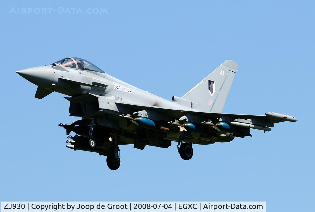 ZJ930, 2006 Eurofighter EF-2000 Typhoon FGR4 C/N 0099/BS021, With a full load of six laser guided bombs this Typhoon FGR4 comes in for landing after an attemt to go to Waddington.