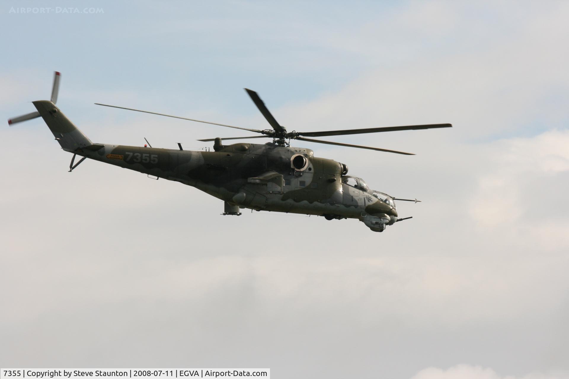 7355, Mil Mi-24V Hind E C/N 087355, Taken at the Royal International Air Tattoo 2008 during arrivals and departures (show days cancelled due to bad weather)