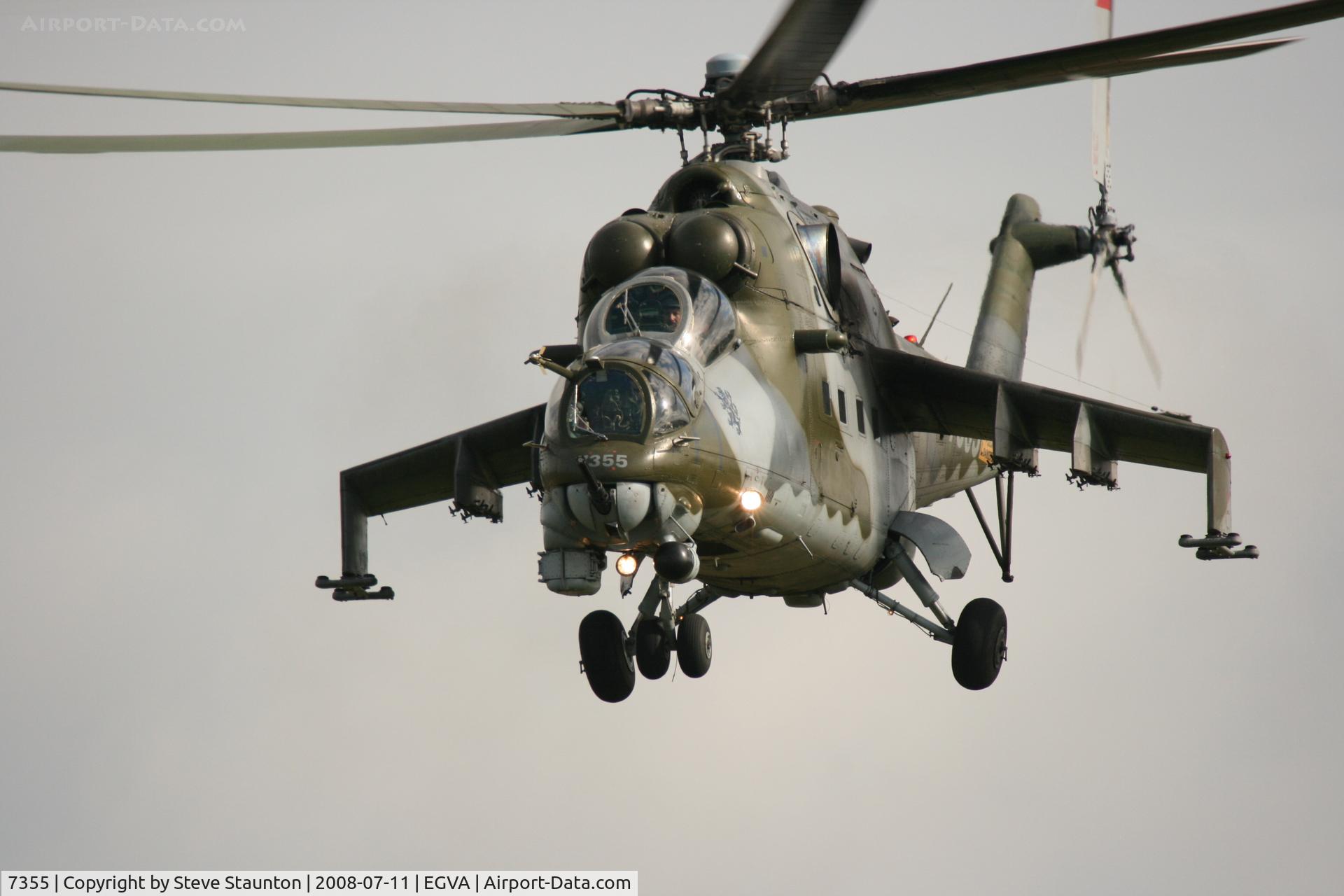 7355, Mil Mi-24V Hind E C/N 087355, Taken at the Royal International Air Tattoo 2008 during arrivals and departures (show days cancelled due to bad weather)