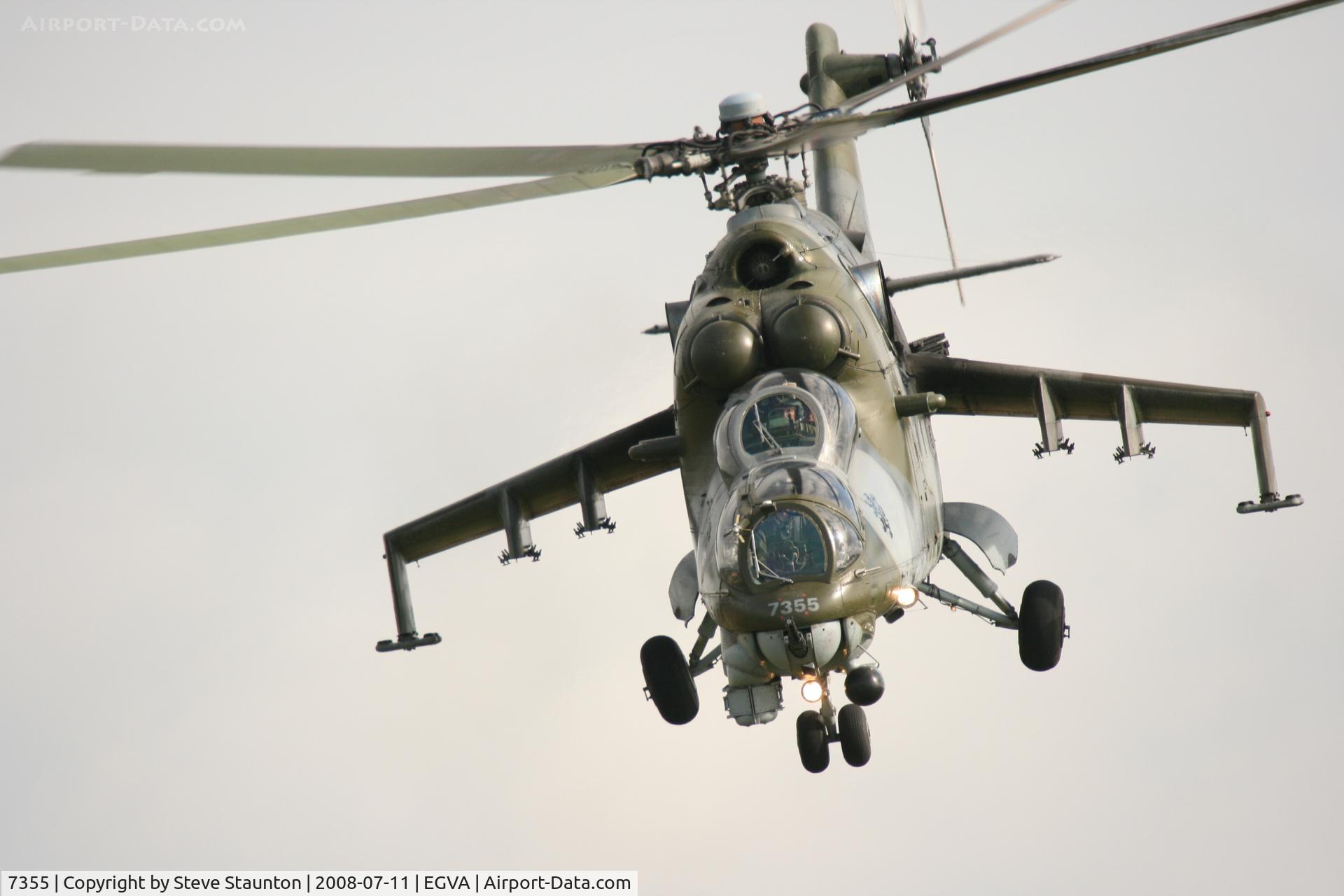 7355, Mil Mi-24V Hind E C/N 087355, Taken at the Royal International Air Tattoo 2008 during arrivals and departures (show days cancelled due to bad weather)