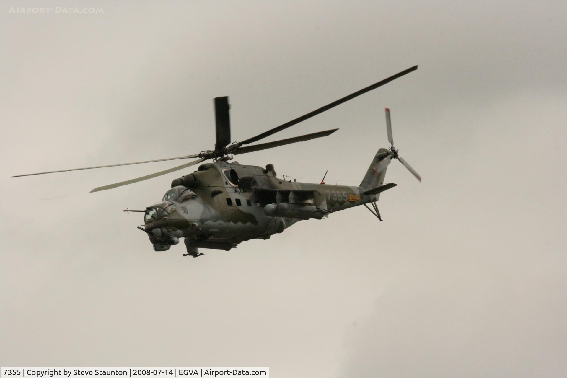 7355, Mil Mi-24V Hind E C/N 087355, Taken at the Royal International Air Tattoo 2008 during arrivals and departures (show days cancelled due to bad weather)