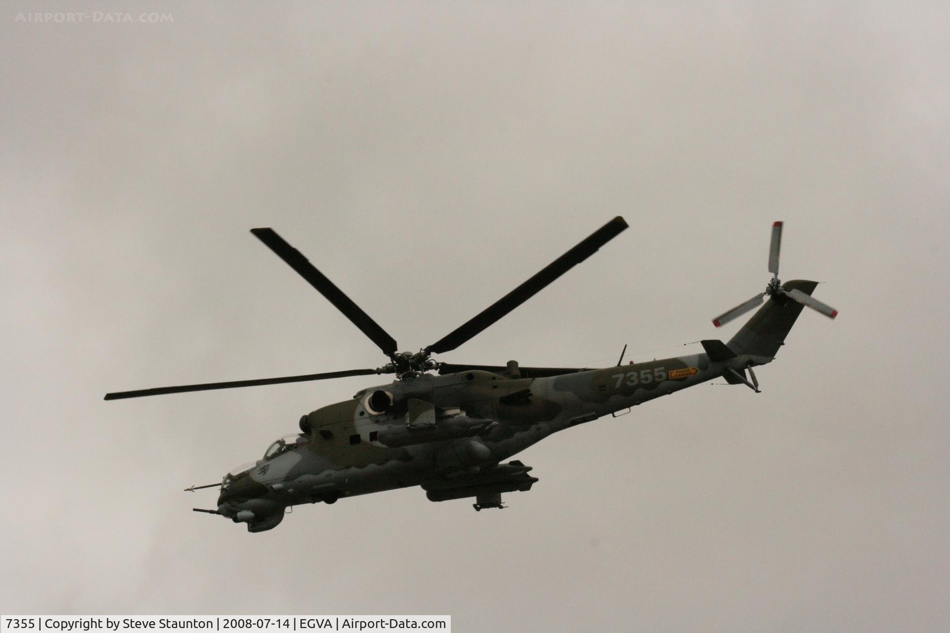 7355, Mil Mi-24V Hind E C/N 087355, Taken at the Royal International Air Tattoo 2008 during arrivals and departures (show days cancelled due to bad weather)