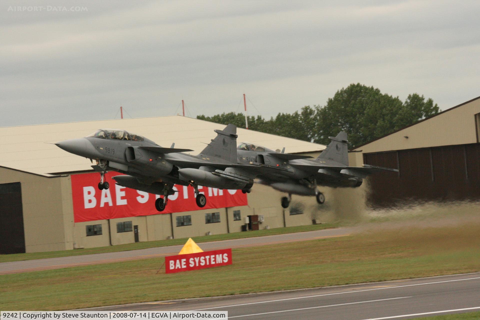 9242, Saab JAS-39C Gripen C/N 39242, Taken at the Royal International Air Tattoo 2008 during arrivals and departures (show days cancelled due to bad weather) - with 9819