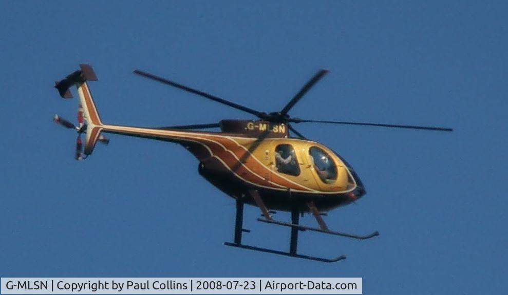 G-MLSN, 1989 McDonnell Douglas MD-500E (369E) C/N 0357E, Saw it flying over Peterborough, Wenesday 23/07/2008 pm
